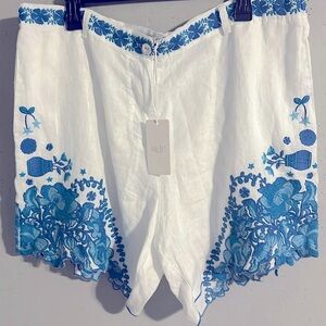 Johnny Was White and Blue Embroidered Women's Shorts NWT